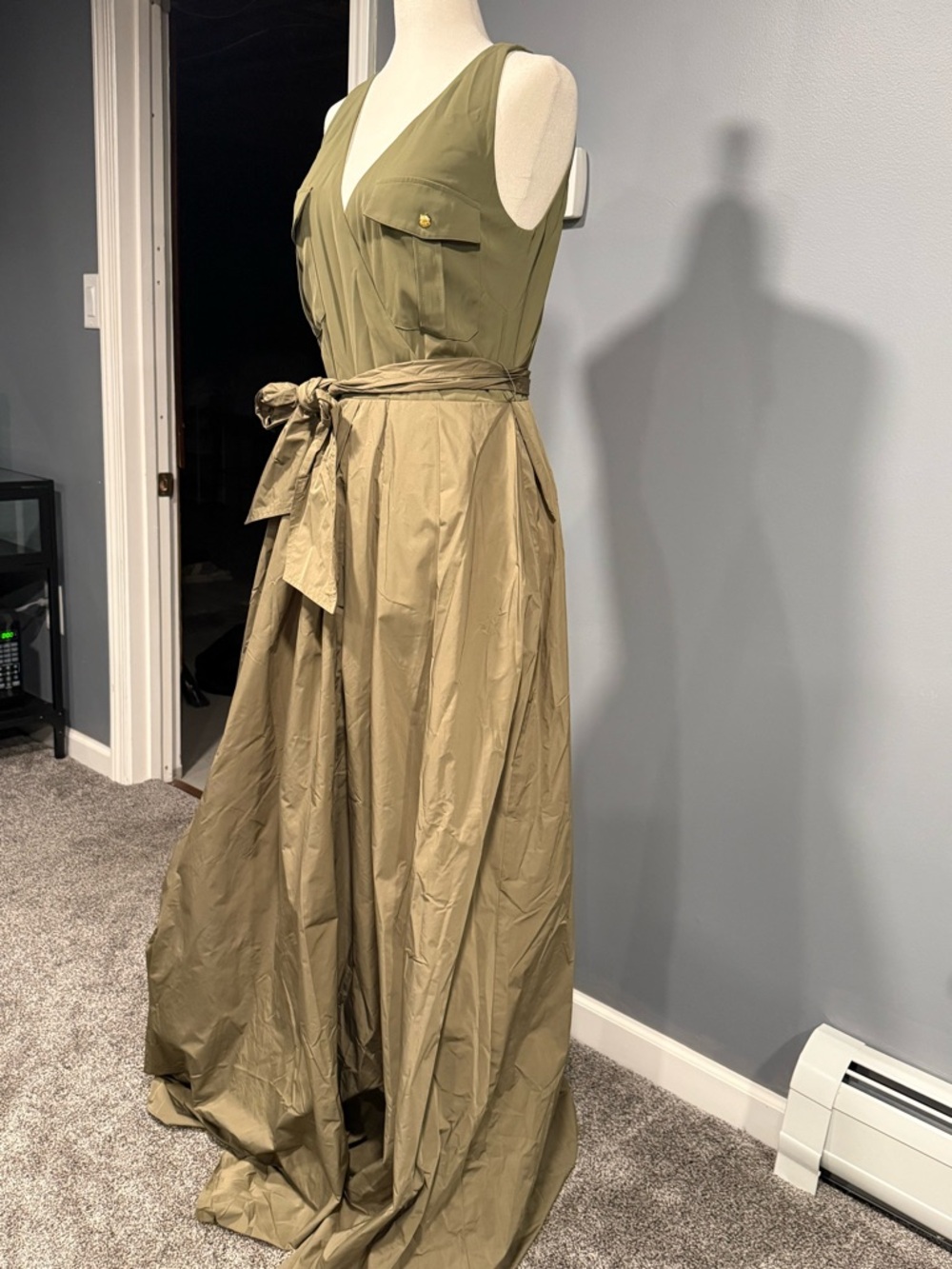 Ralph Lauren Olive Maxi Dress with Tie Waist - Picture 4 of 14